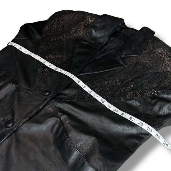 Vintage Jacqueline Ferrar Womens M Black Leather Trench Coat 80s 90s Full Length - Picture 7 of 9